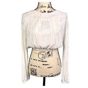 12th Tribe Ivory Midriff Blouse Satin Plisse Long Balloon Sleeve Festival Sz S